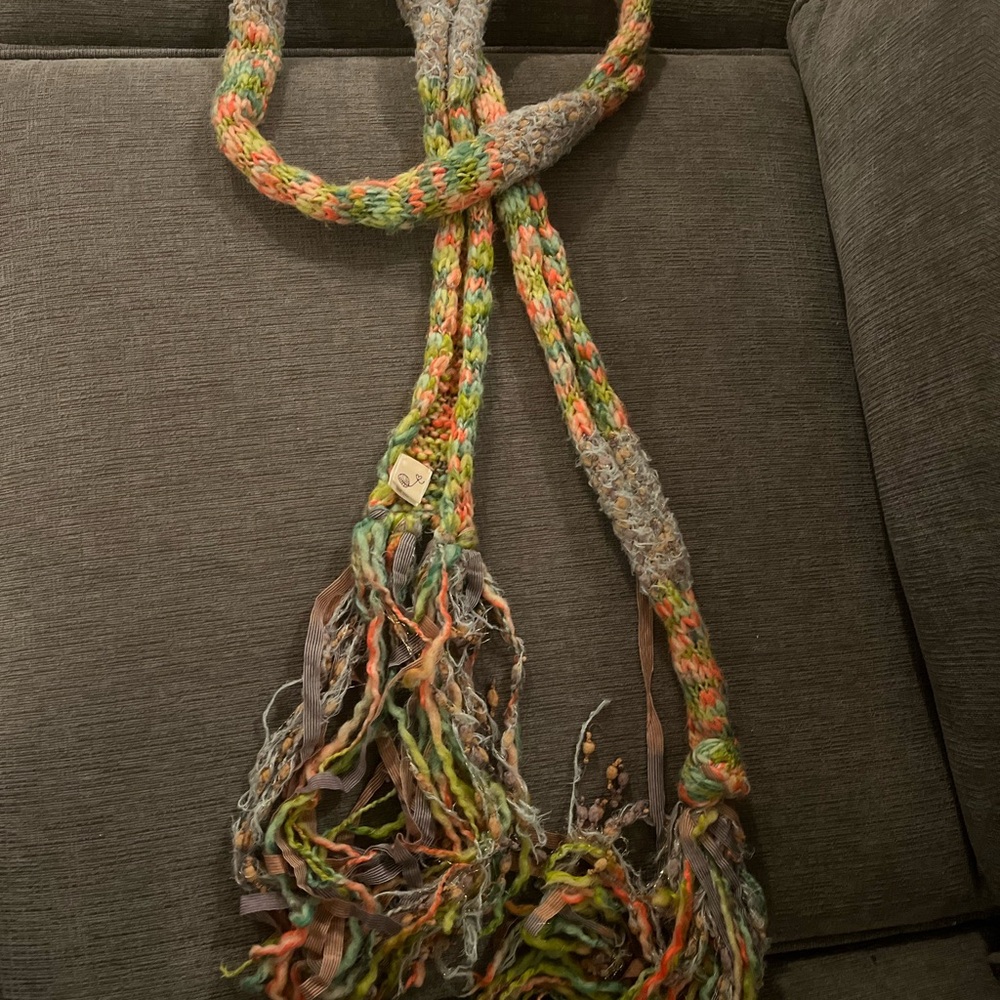 Free People Colorful Knit Scarf w/ Fringe